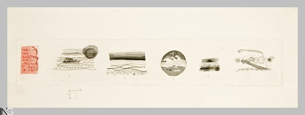 composizione con sole, mare e onde (stampa) di Novelli Gastone (sec. XX)