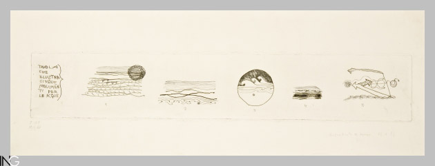 composizione con sole, mare e onde (stampa) di Novelli Gastone (sec. XX)
