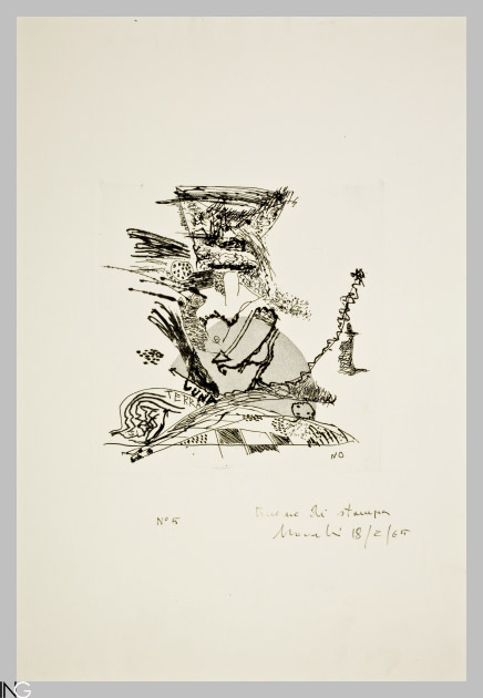 composizione con figura femminile fantastica (stampa) di Novelli Gastone (sec. XX)