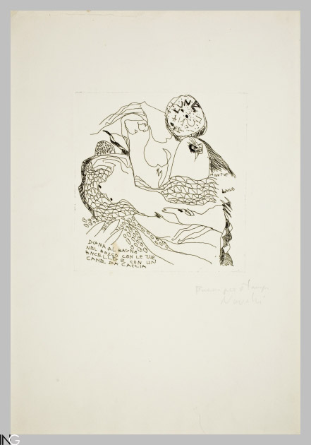 composizione con corpo femminile e animali (stampa) di Novelli Gastone (sec. XX)