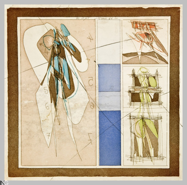 composizione astratta (stampa) di Perilli Achille (sec. XX)