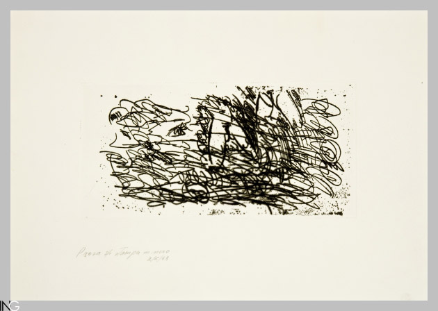 composizione con figura femminile nuda e occhio (stampa) di Turcato Giulio (sec. XX)