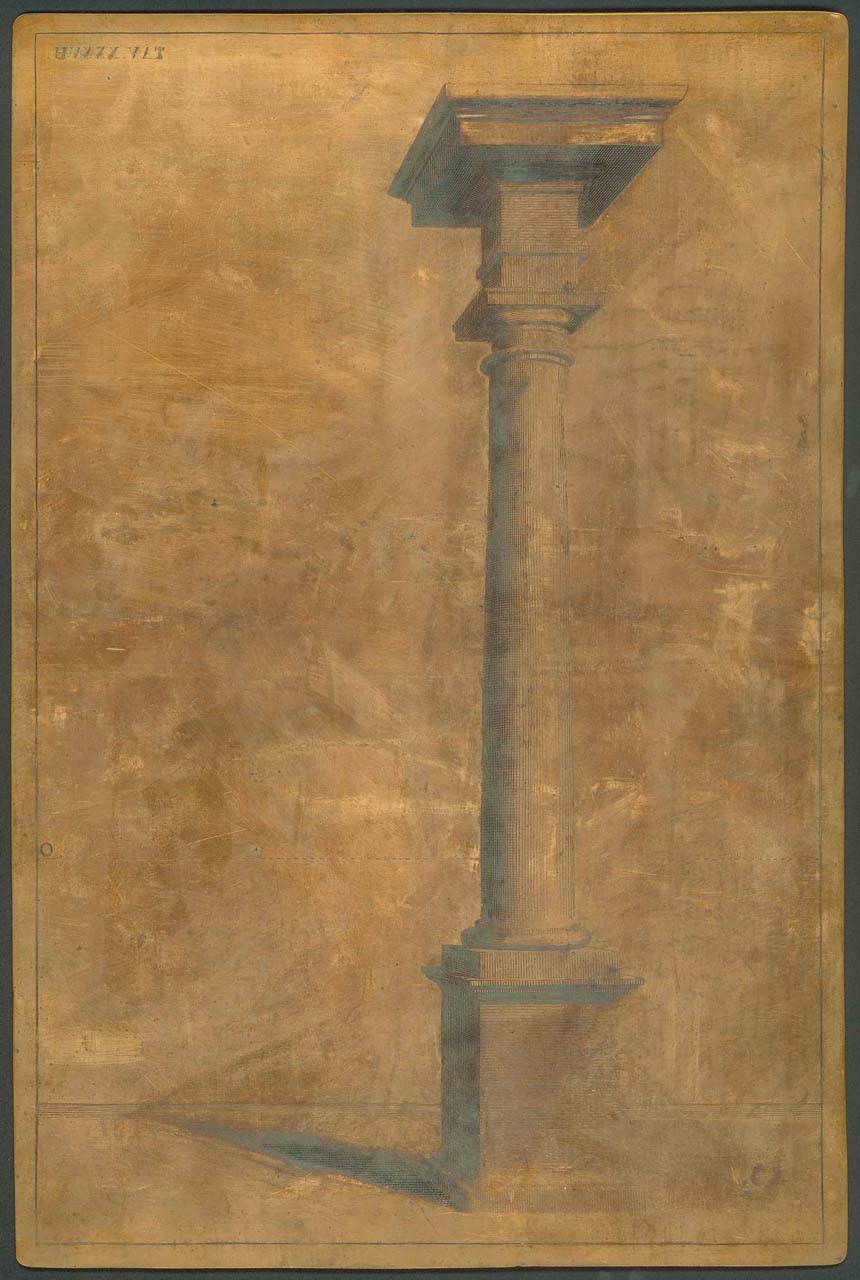 colonna tuscanica in prospettiva (matrice incisa) di Pozzo Andrea (sec. XVII)