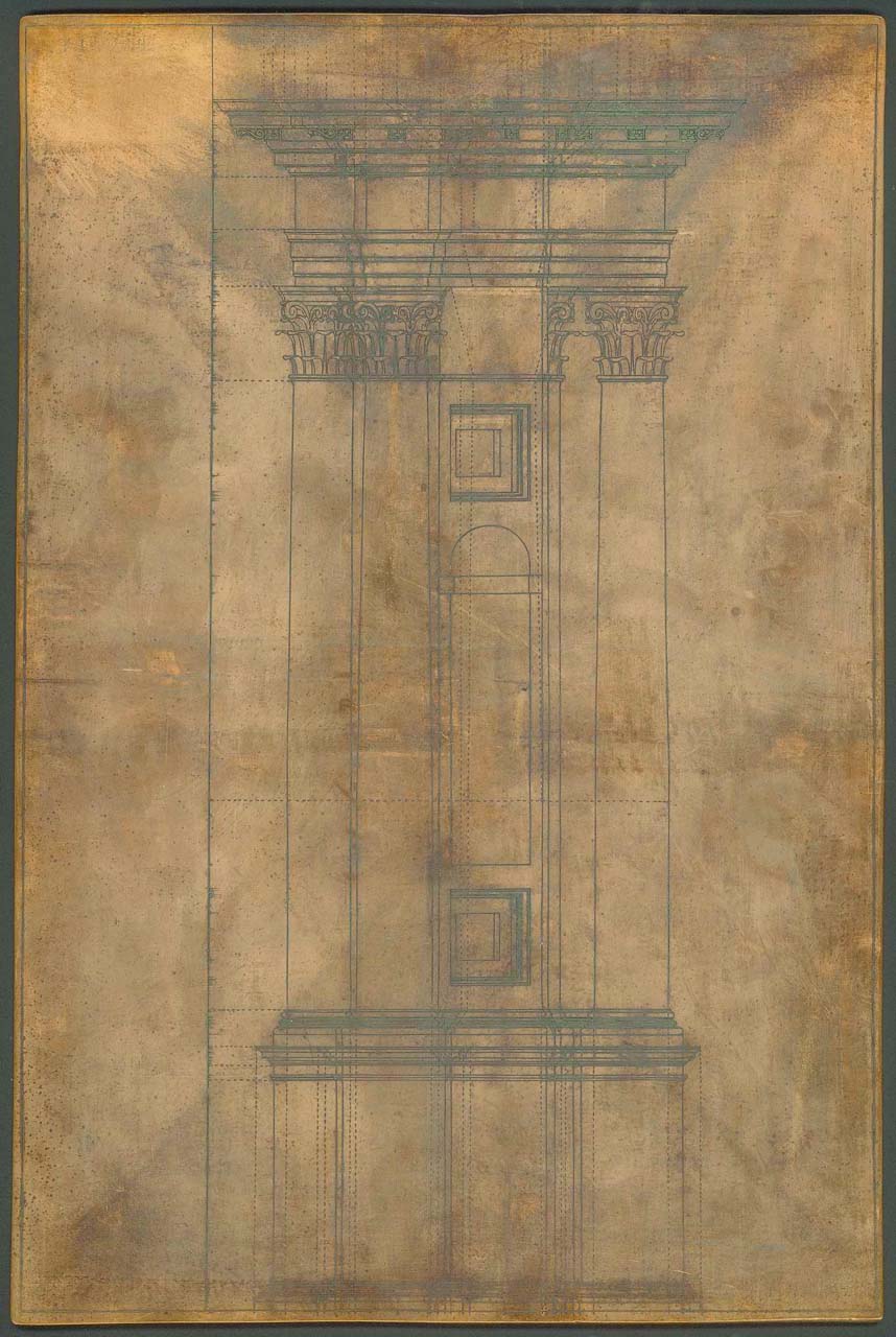 alzato di edificio d'ordine corinzio (matrice incisa) di Pozzo Andrea (sec. XVII)
