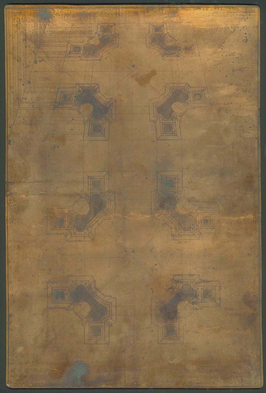 pianta di tabernacolo e sua proiezione prospettica (matrice incisa) di Pozzo Andrea (sec. XVII)