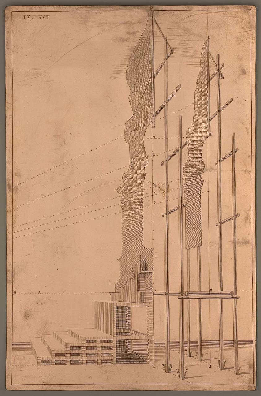 struttura delle quinte per l'apparato per le Quarantore a forma di tabernacolo ottangolare (matrice incisa) di Pozzo Andrea (sec. XVII)