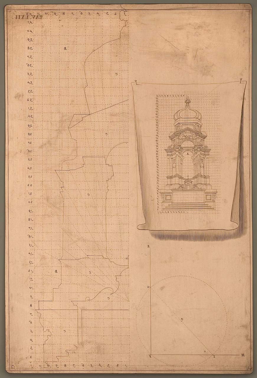 apparato per le Quarantore a forma di tabernacolo ottangolare e proiezione tramite quadrettatura (matrice incisa) di Pozzo Andrea (sec. XVII)