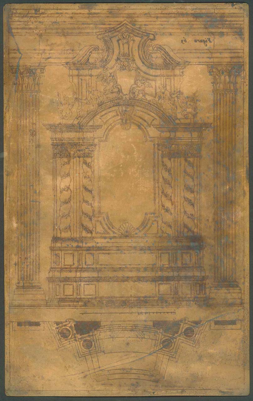 altare di San Luigi Gonzaga in Sant'Ignazio a Roma in pianta e alzato (matrice incisa) di Pozzo Andrea (sec. XVII)