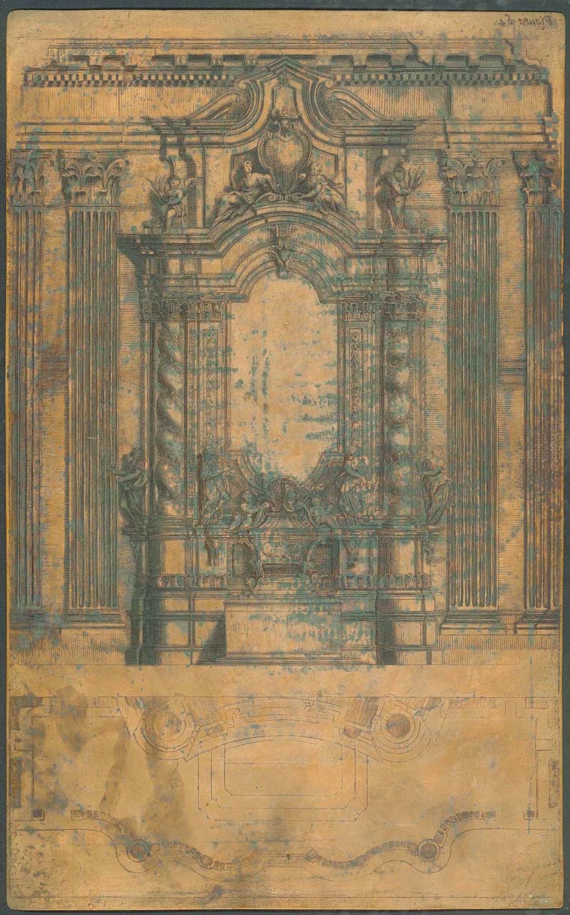 pianta e alzato per l'altare di San Luigi Gonzaga in Sant'Ignazio a Roma (matrice incisa) di Pozzo Andrea (sec. XVII)