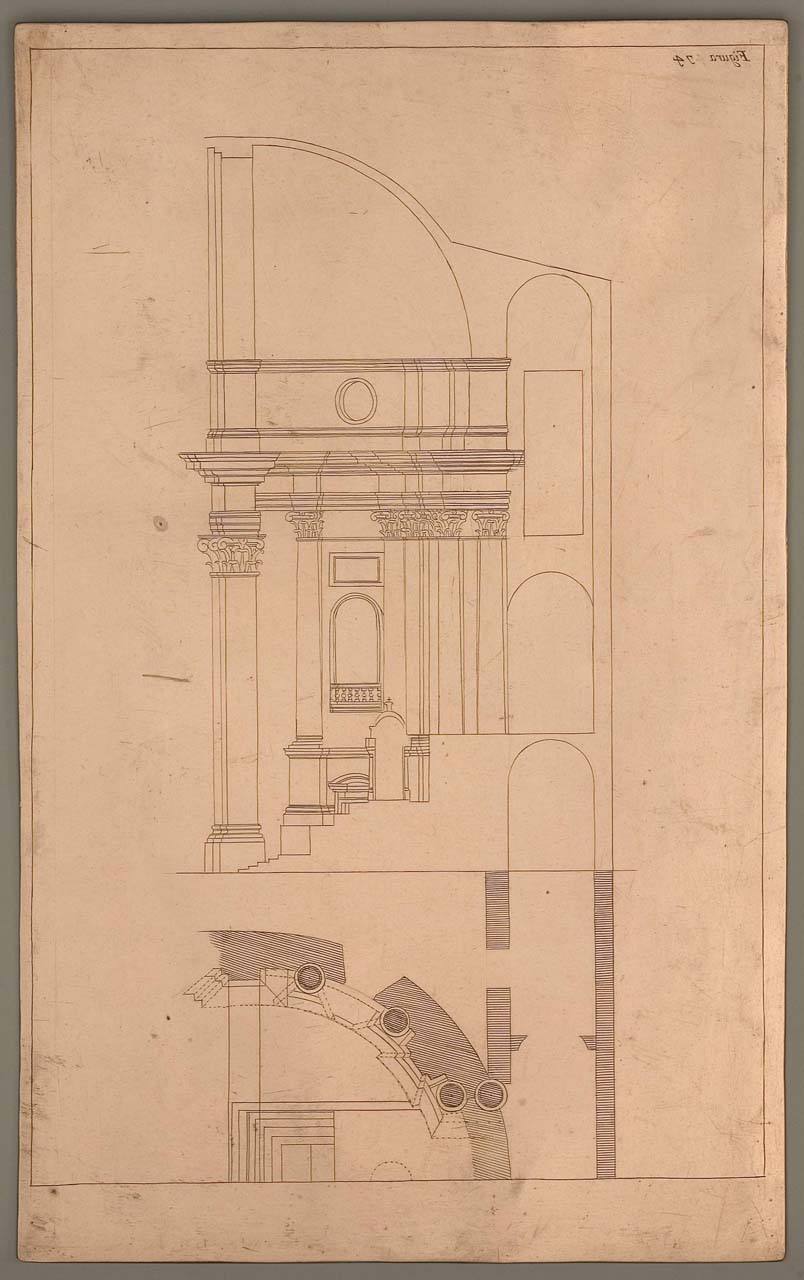 pianta ed alzato di un altare dipinto per la Chiesa del Gesù a Roma (matrice incisa) di Pozzo Andrea (sec. XVII)