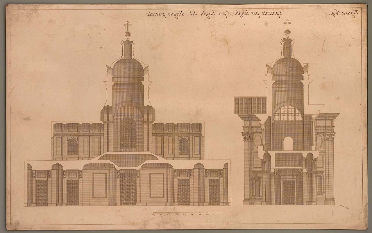 sezioni del progetto per la facciata di San Giovanni in Laterano a Roma (matrice incisa) di Pozzo Andrea (sec. XVII)