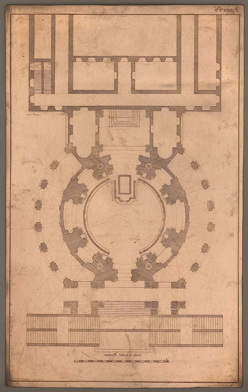 pianta di chiesa rotonda (matrice incisa) di Pozzo Andrea, Verkruys Theodore (sec. XVII)