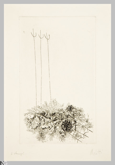 paesaggio con tre tridenti (stampa) di Melotti Fausto (sec. XX)