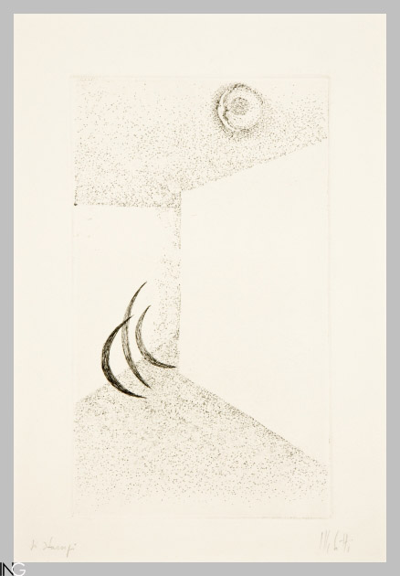 composizione con falce di luna (stampa) di Melotti Fausto (sec. XX)
