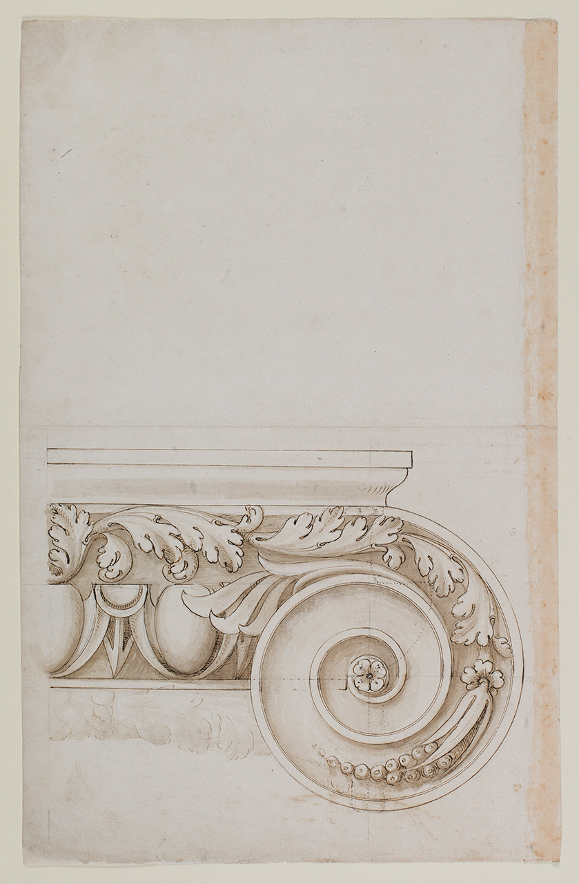 capitello ionico (disegno architettonico) di Alberti Alberto (sec. XVI)