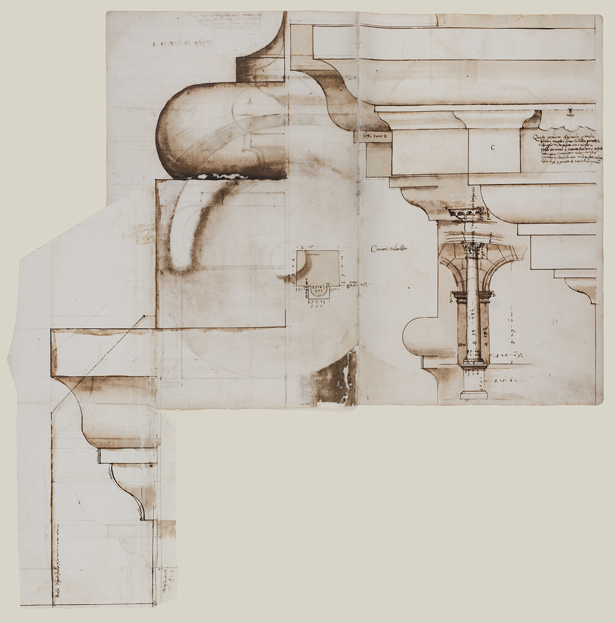 elementi architettonici del terzo ordine dell'Anfiteatro Flavio (disegno architettonico) di Alberti Alberto (sec. XVI)