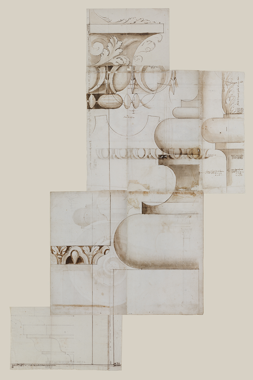 elementi architettonici del Tempio di Serapide sul Quirinale (disegno architettonico) di Alberti Alberto (sec. XVI)