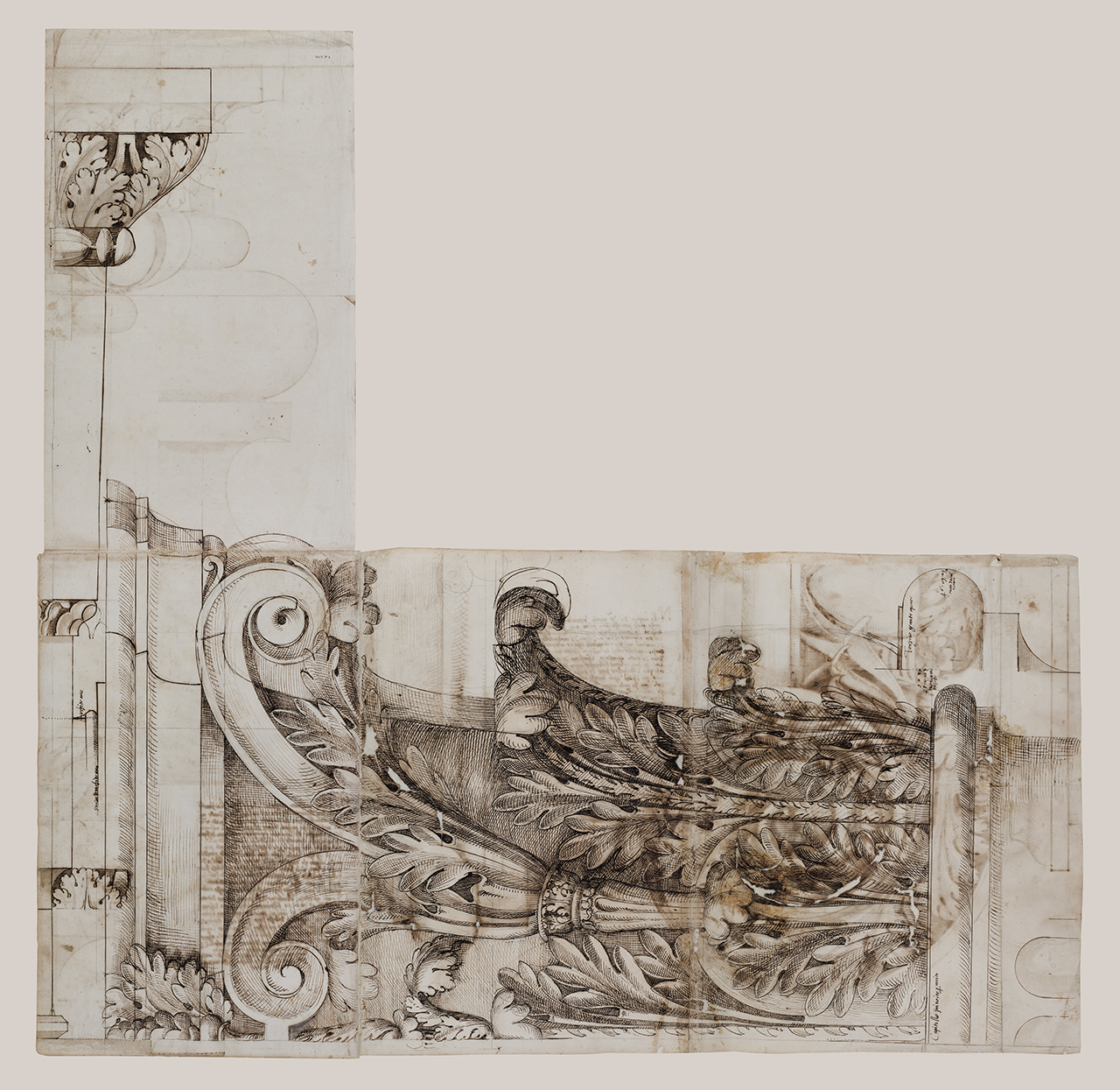 elementi dell'ordine corinzio del Tempio di Adriano (disegno architettonico) di Alberti Alberto (sec. XVI)