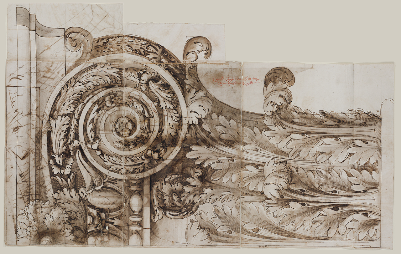 capitello composito dell'Arco di Settimio Severo (disegno architettonico) di Alberti Alberto (sec. XVI)