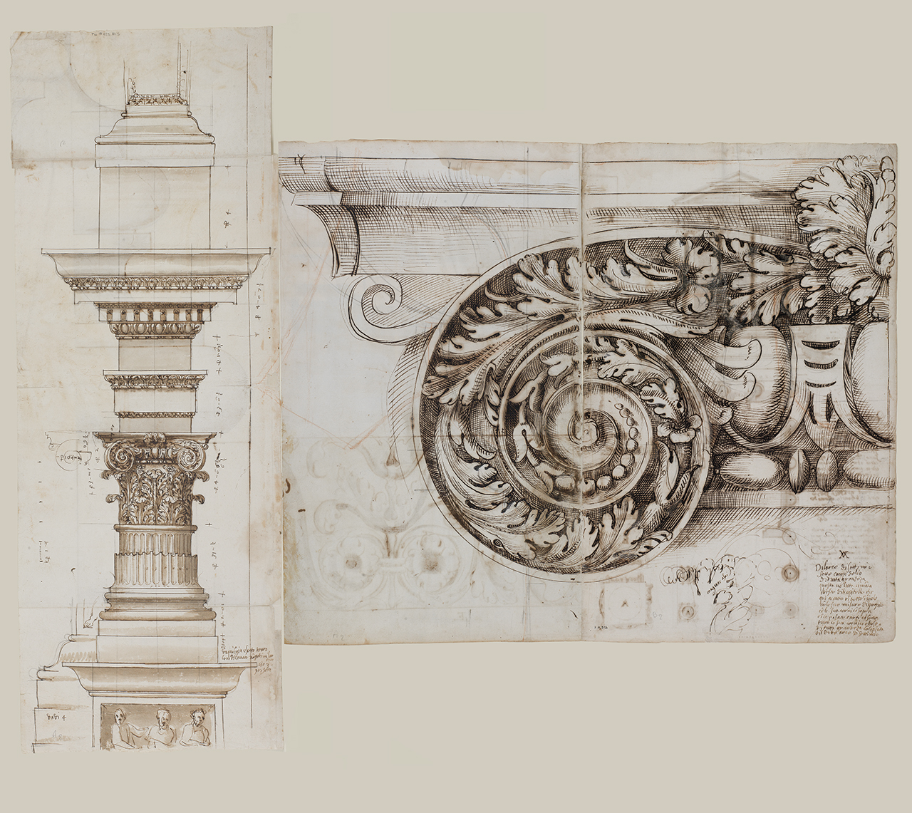 elementi architetonici dell'Arco di Settimio Severo (disegno architettonico) di Alberti Alberto (sec. XVI)