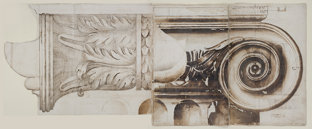 elementi architettonici del tempio rettangolare del Foro Boario (disegno architettonico) di Alberti Alberto, Alberti Cherubino (sec. XVI)