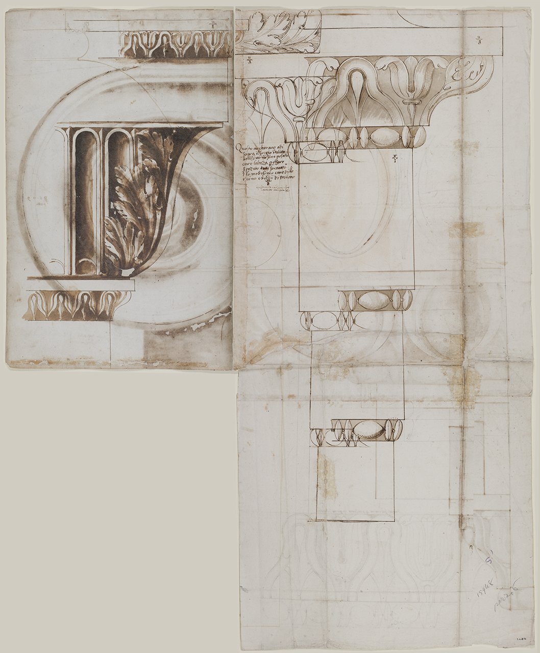 elementi architettonici del Foro di Traiano (disegno architettonico) di Alberti Alberto (sec. XVI)