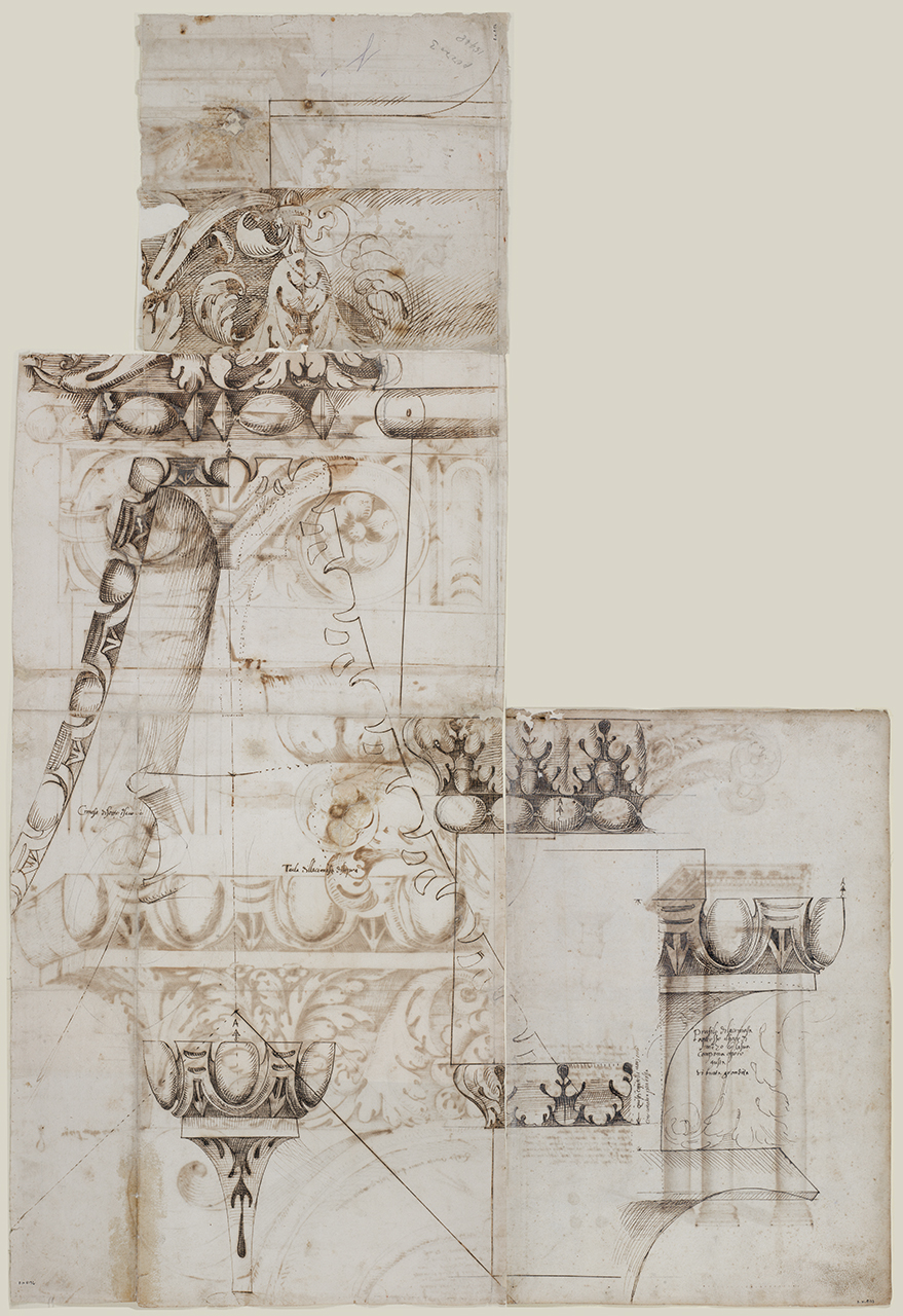 elementi architettonici delle Terme di Diocleziano (disegno architettonico) di Alberti Alberto (sec. XVI)