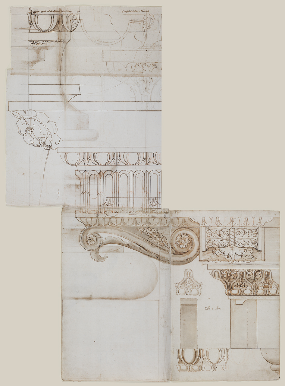 elementi architettonici del Tempio dei Castori (disegno architettonico) di Alberti Alberto (sec. XVI)
