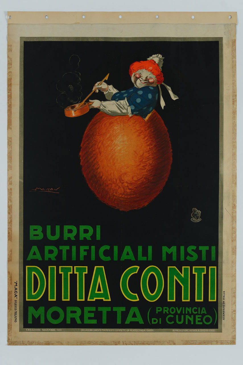 cuoca rubiconda spunta da un uovo e rimesta in un tegame (manifesto) di Mauzan Achille Luciano, MAGA (sec. XX)