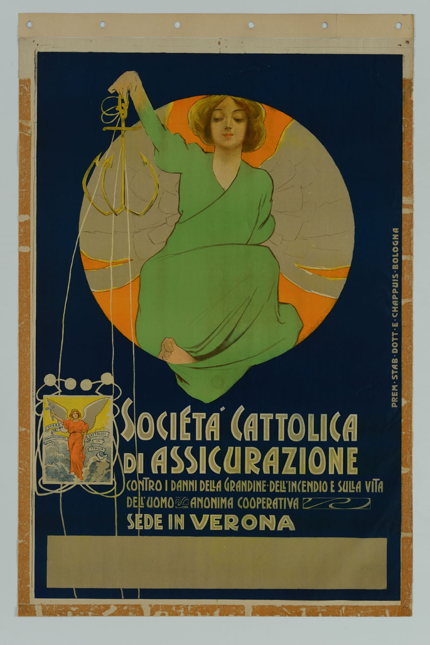 donna alata solleva un'àncora a tre punte (manifesto) di Dudovich Marcello (sec. XX)