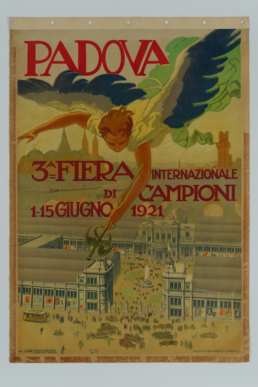 angelo in volo sulla Fiera campionaria della città di Padova (manifesto) - ambito italiano (sec. XX)