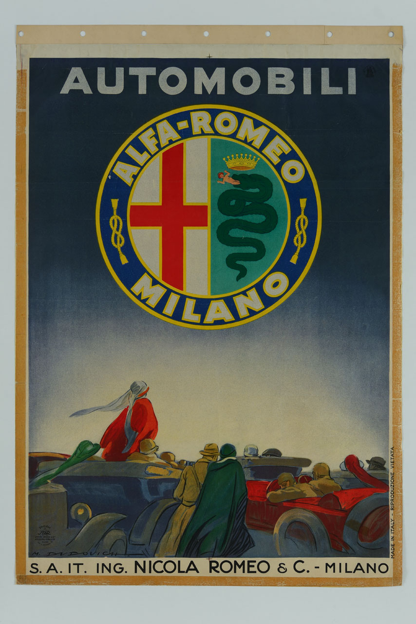 marchio Alfa Romeo e persone in autoobile (manifesto) di Dudovich Marcello (sec. XX)