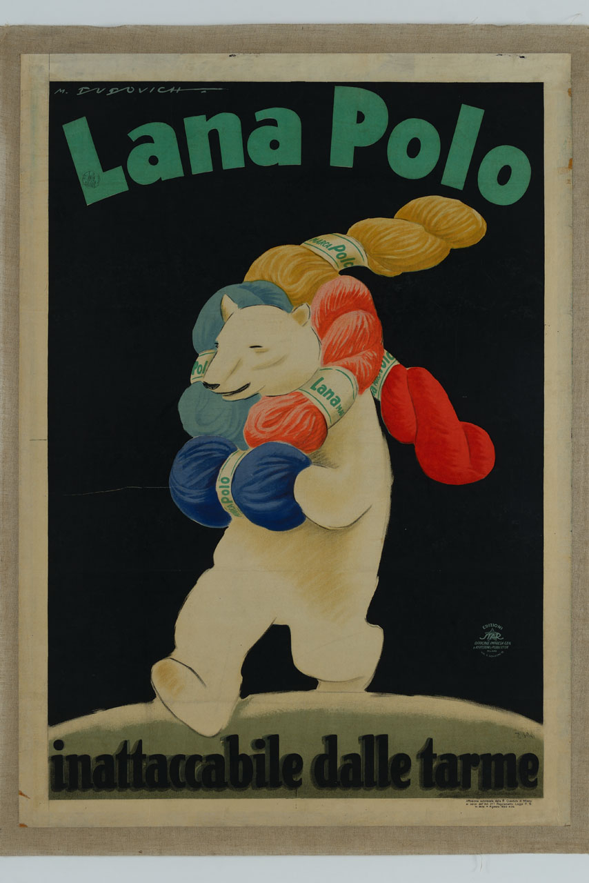 orso bianco trasporta grossi gomitoli di lana (manifesto) di Dudovich Marcello (sec. XX)