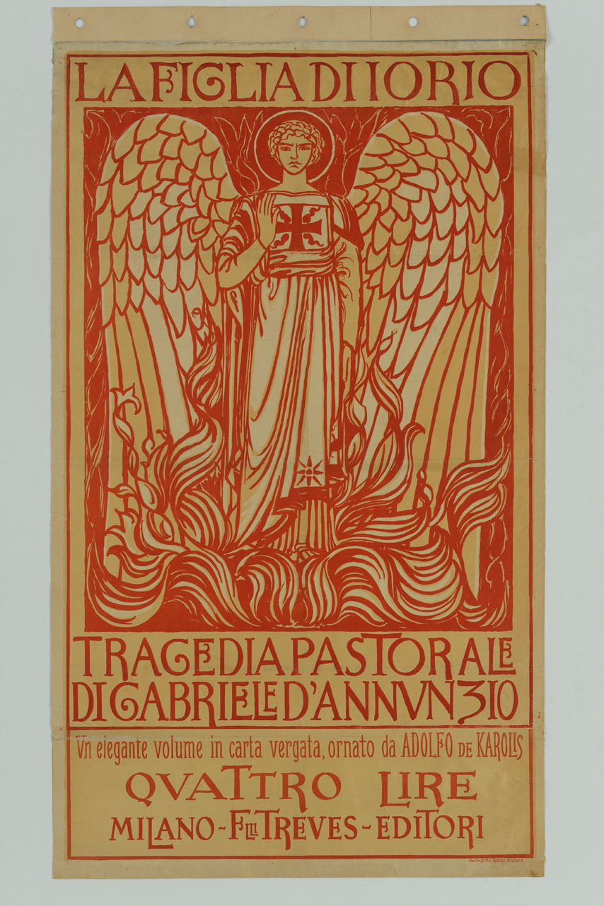 angelo si erge tra le fiamme (manifesto) - ambito italiano (sec. XX)