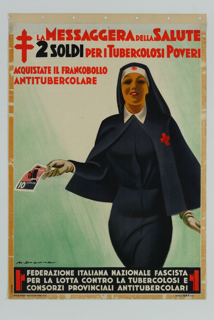 crocerossina porge il francobollo antitubercolare (manifesto) di Dudovich Marcello (sec. XX)