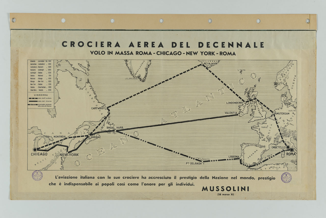 rotte aeree tra Europa e America del Nord con indicazione di alcune località (manifesto) - ambito italiano (sec. XX)