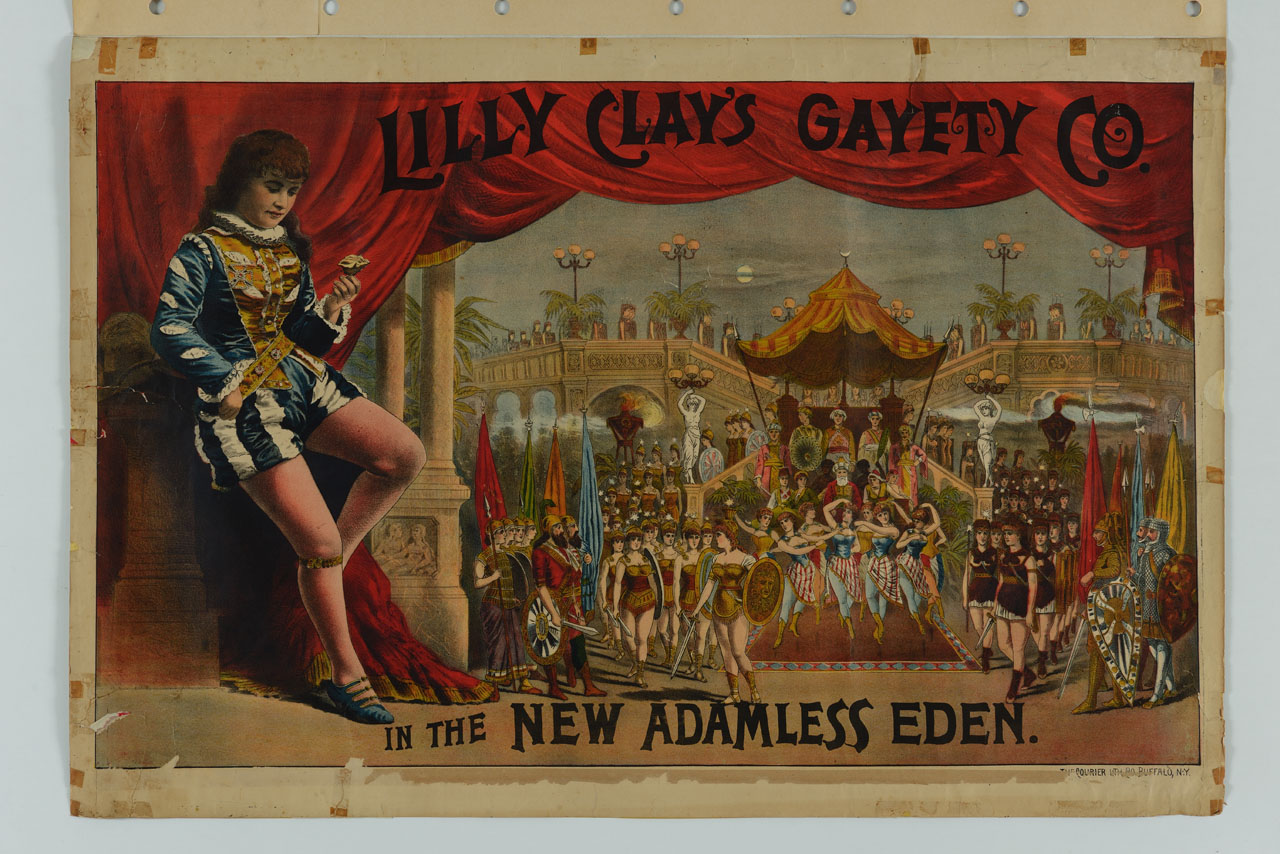 scena teatrale di ambientazione esotica e ragazzo innamorato in primo piano (manifesto) - ambito statunitense (fine sec. XIX)