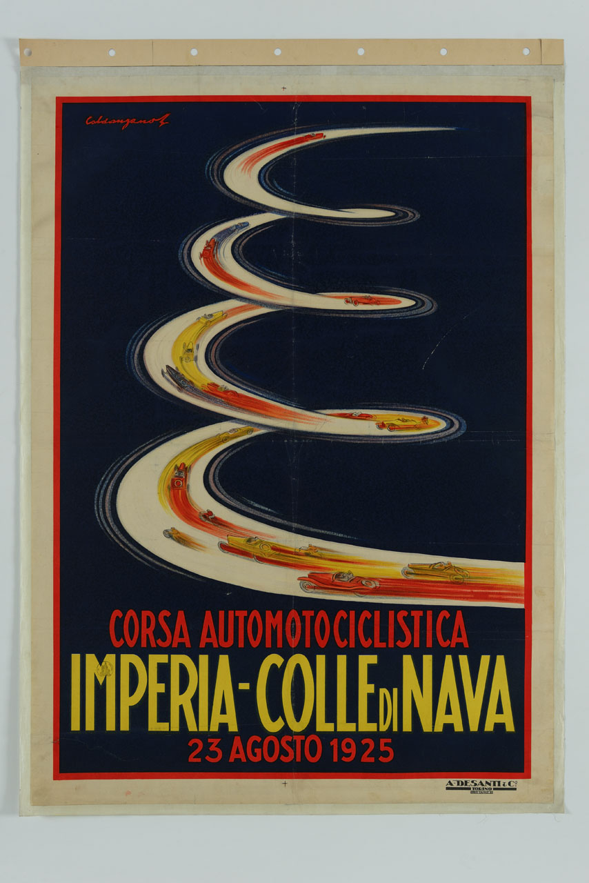 spirale di automobili in corsa (manifesto) di Caldanzano Luigi Emilio (sec. XX)