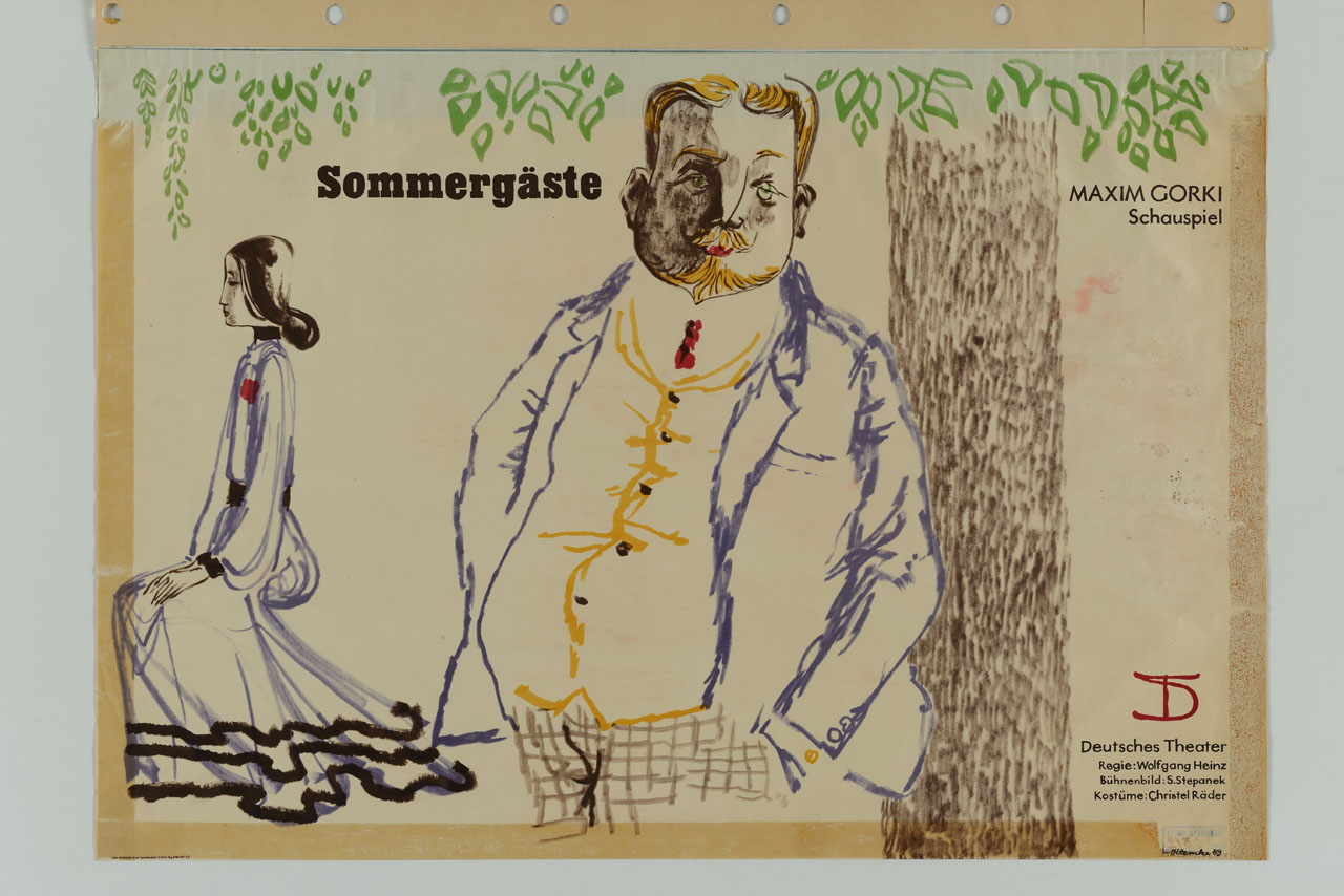 uomo appoggiato a un albero e donna seduta (manifesto) di I. Klembe - ambito tedesco (sec. XX)