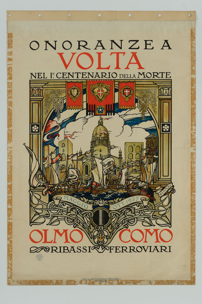 veduta di Como dal Lago con navi in primo piano (manifesto) di Cisari Giulio (sec. XX)