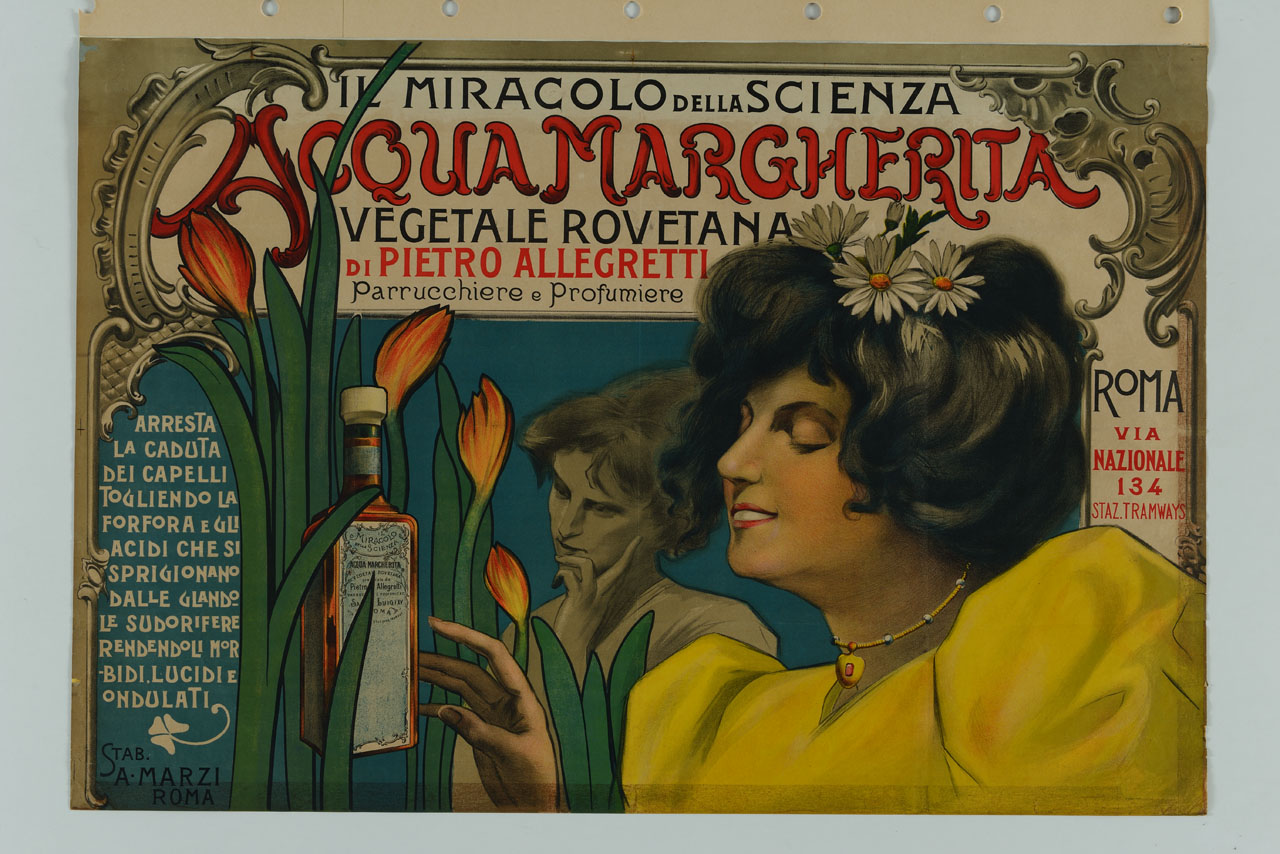 donne nei pressi di tulipani e di una bottiglia (manifesto) - ambito italiano (sec. XX)