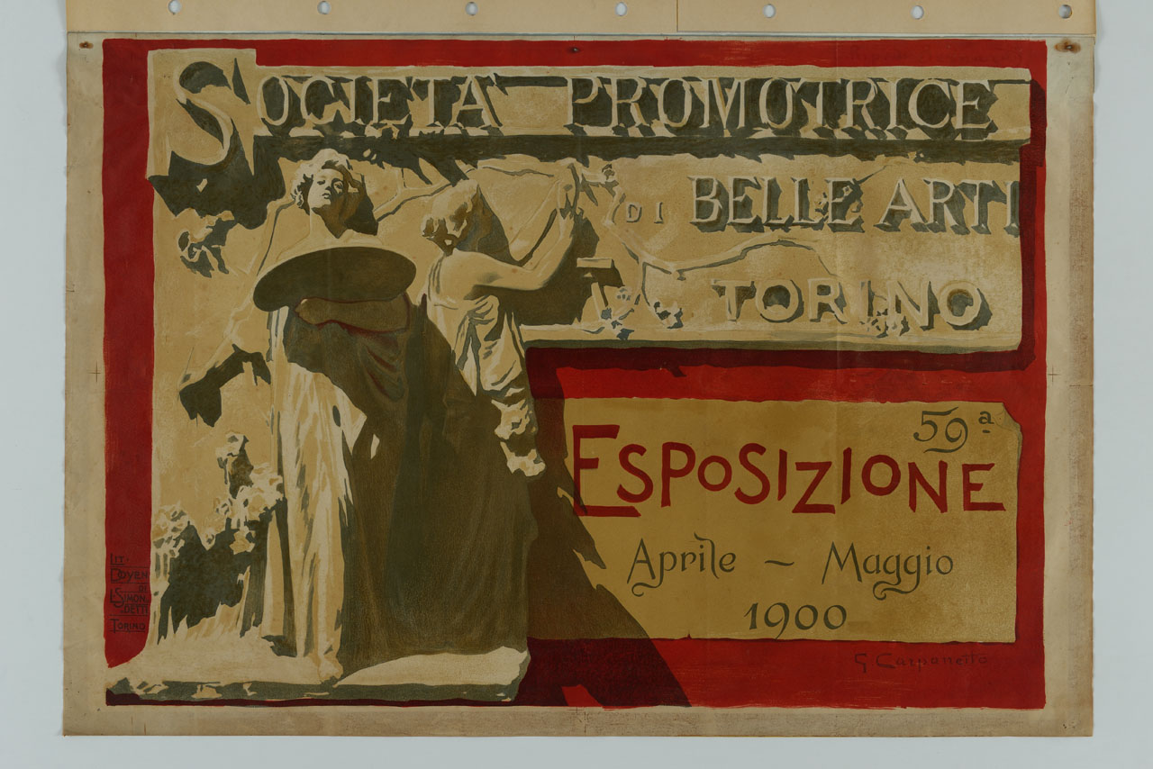 fregio in terracotta con Pittura e Scultura (manifesto) di Carpanetto Giovanni Battista (sec. XX)