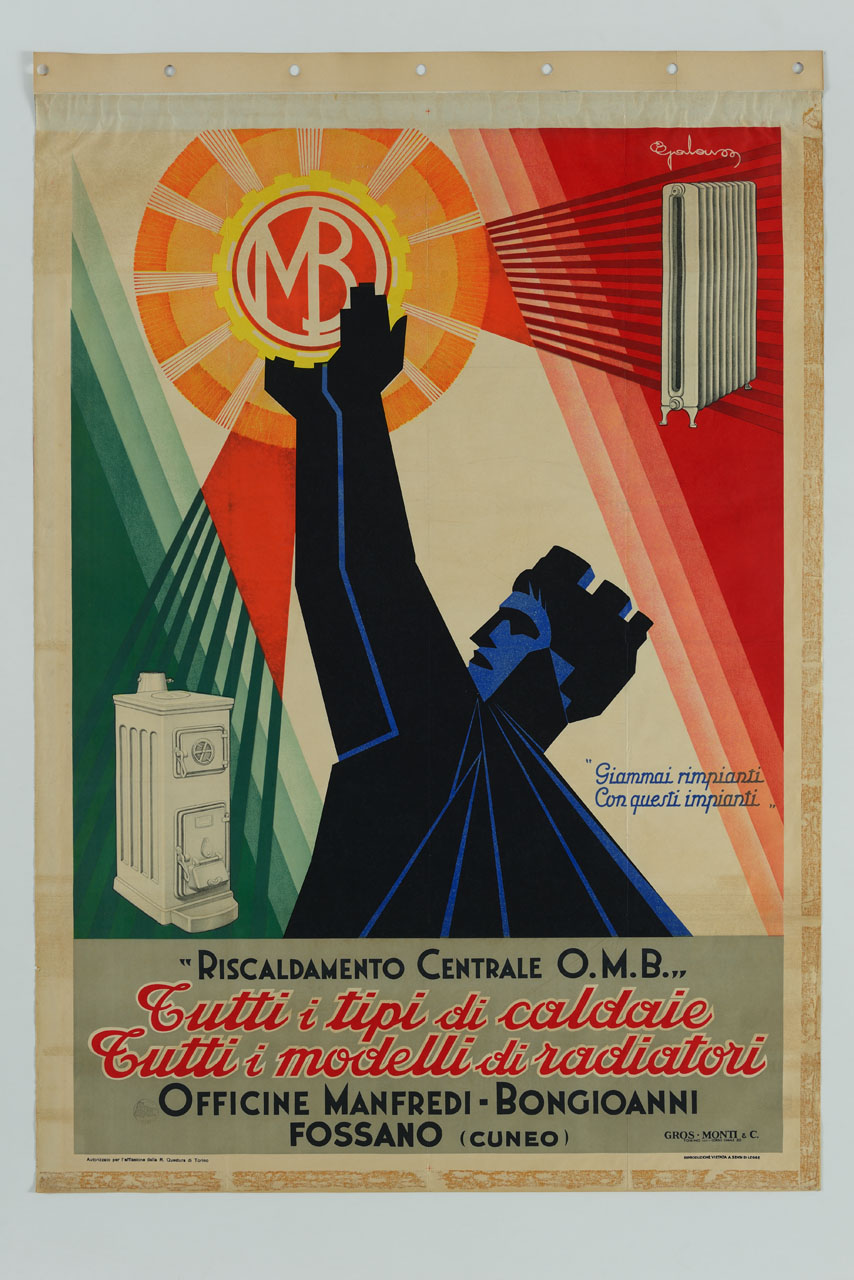 Italia porta in alto una ruota dentata raggiata (manifesto) di Galaverna Ettore (sec. XX)