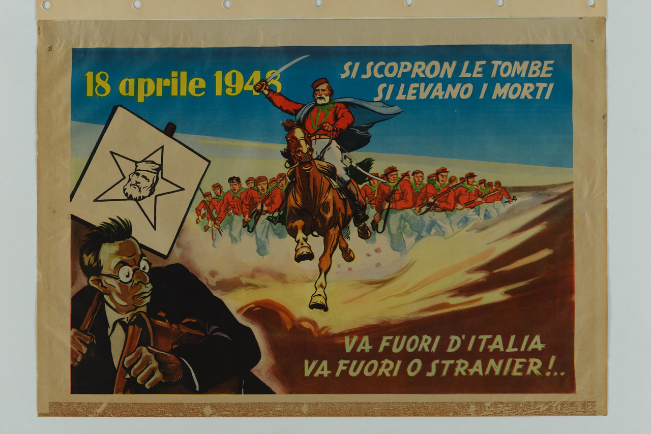 Giuseppe Garibaldi e i suoi soldati rincorrono Palmiro Togliatti (manifesto) - ambito italiano (sec. XX)