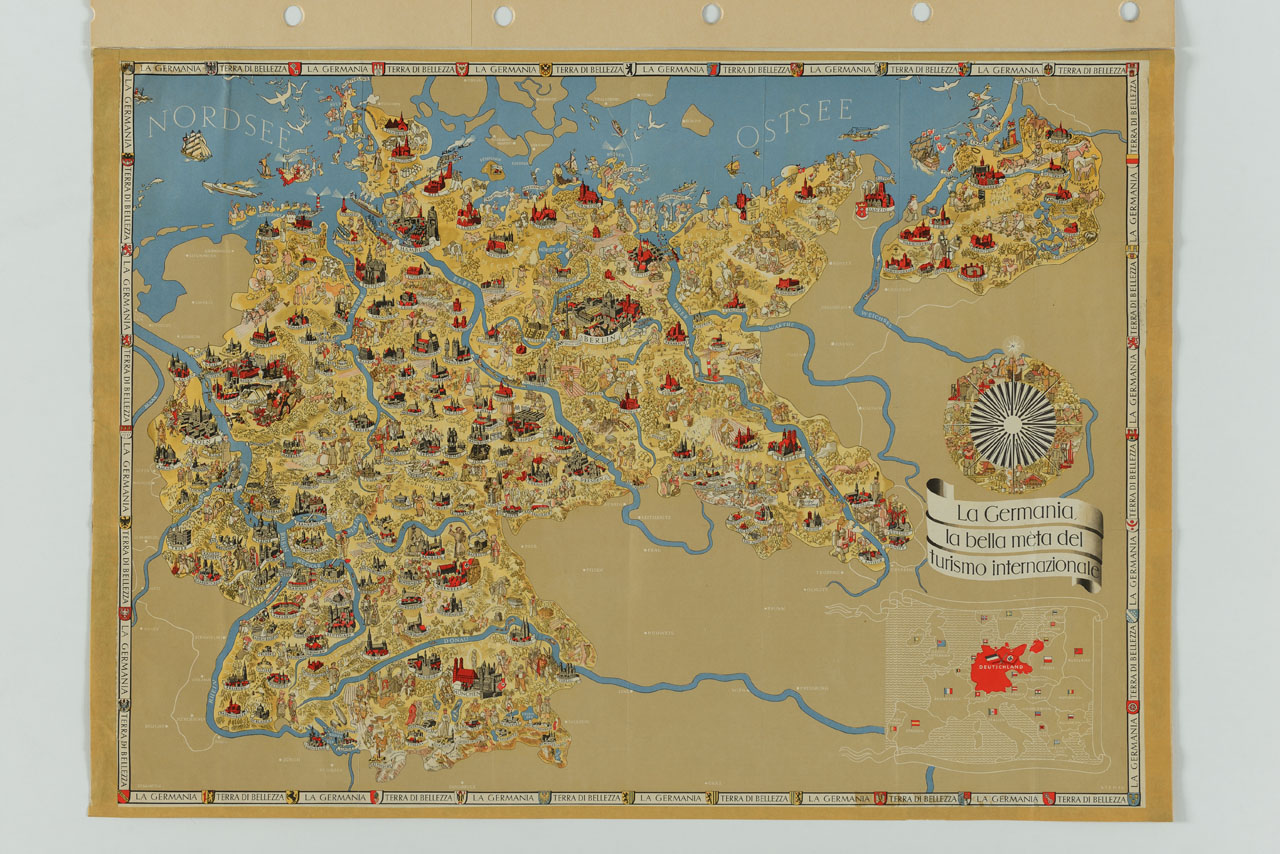 carta geografica della Germania con indicazione delle località turistiche (volantino) di Riemer - ambito tedesco (sec. XX)