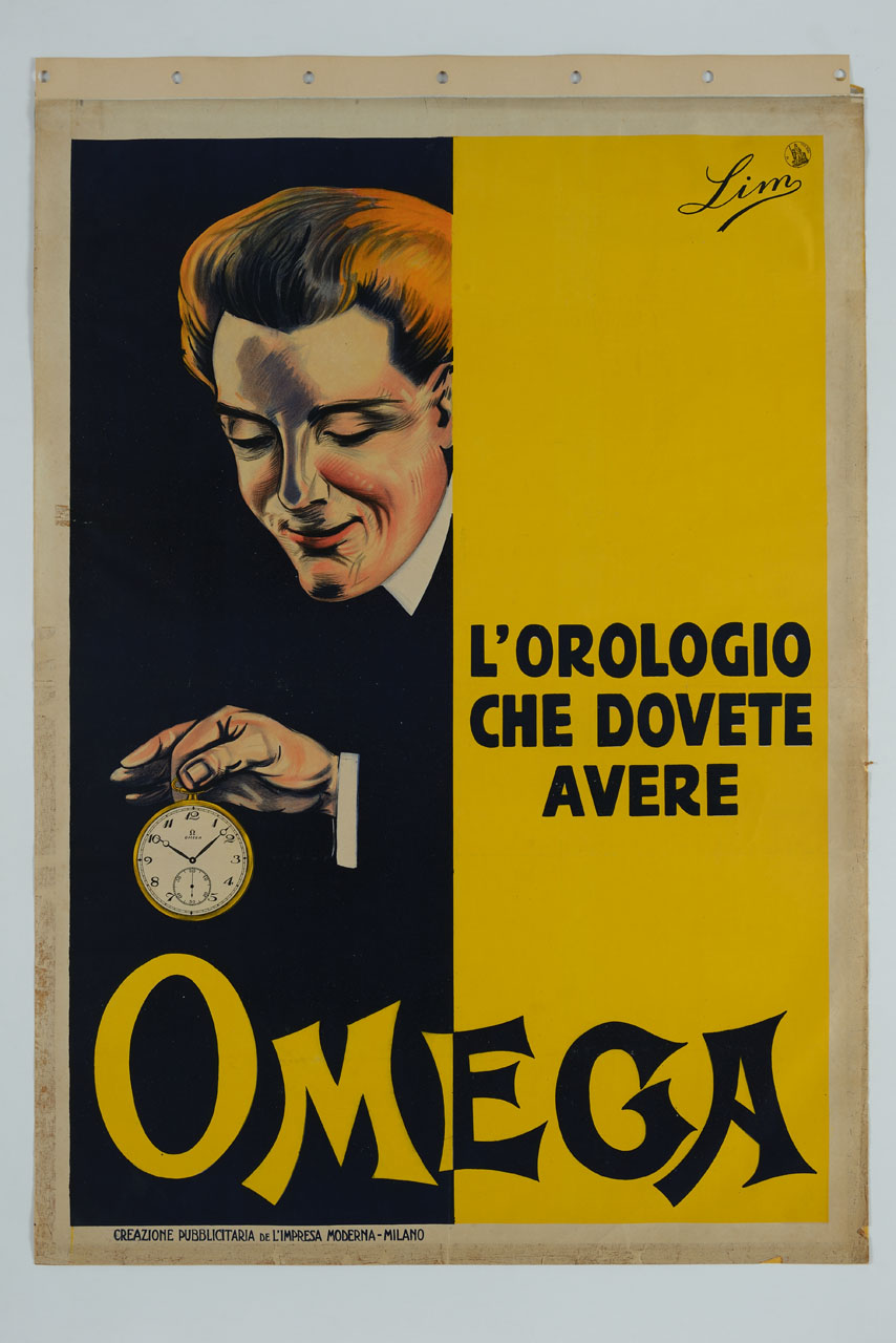 volto di uomo e mano con orologio (manifesto) di L'Impresa Moderna - ambito italiano (sec. XX)