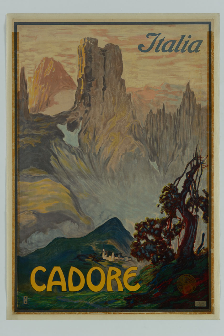 veduta di paesaggio montano (manifesto) - ambito italiano (sec. XX)