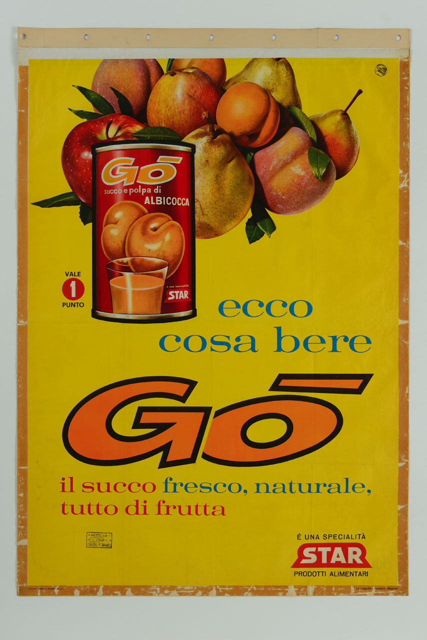 lattina di succo di albicocca e frutta (manifesto) - ambito italiano (sec. XX)