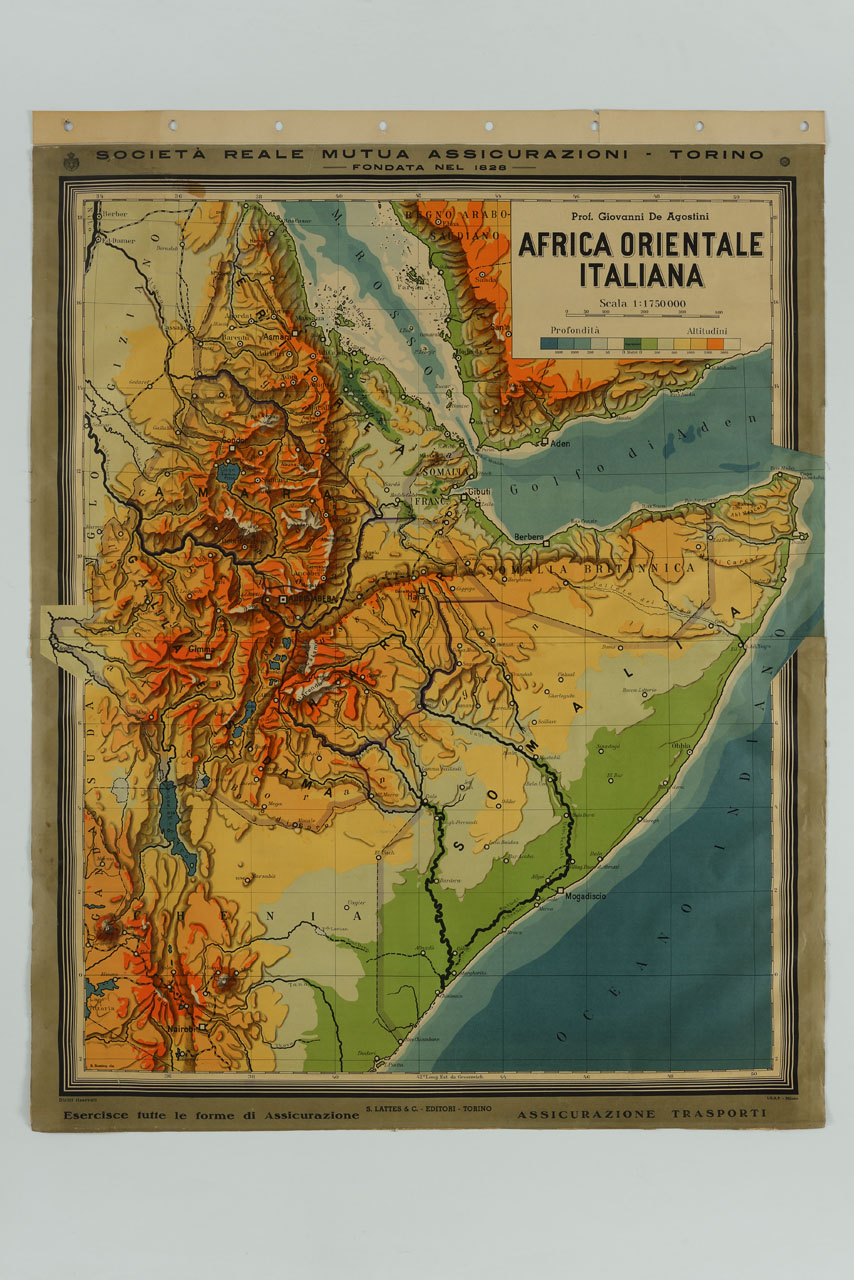 carta geografica fisica di Somalia, Golfo di Aden e Mar Rosso meridionale (manifesto) di Rossing B - ambito italiano (sec. XX)