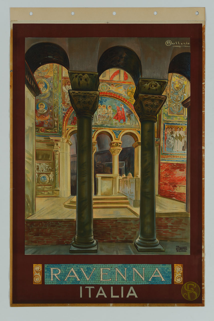 interno della basilica di San Vitale visto tra due colonne (manifesto) di Ballerio Osvaldo (sec. XX)